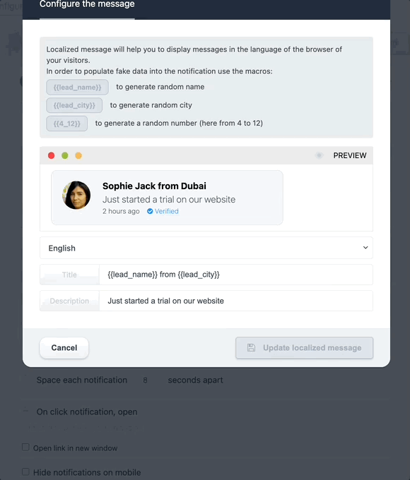 Social Proof product interface